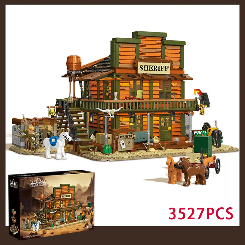 3527PCS Sheriff’s Office Modular Building Blocks with LED – Wild West 3-Story Toy