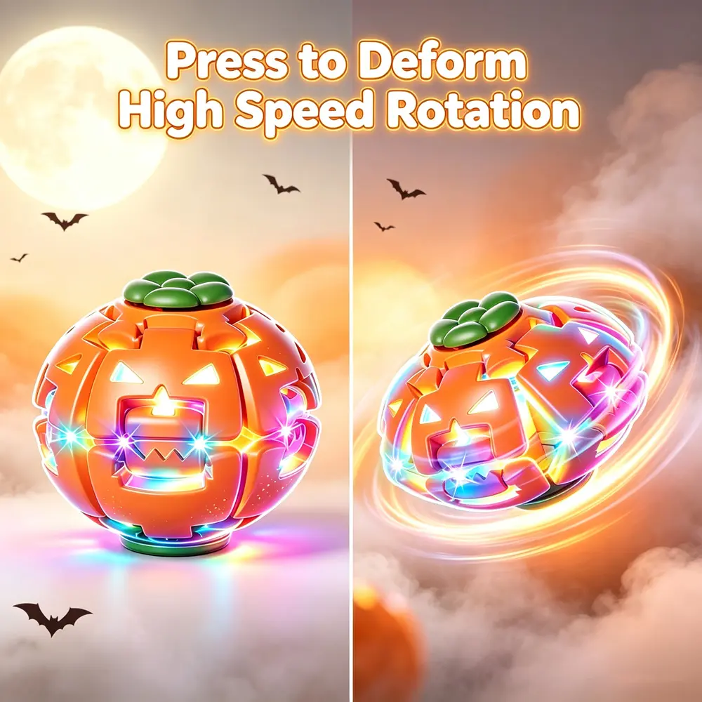 Pumpkin Press-Deform Spinner – Halloween Stress Toy with LED Light Option