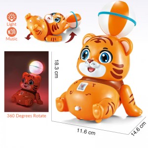 Kids Electric Stunt Animal Toys 360 Degrees Rotation Ball on the Head Battery Operated Tiger Toys with Light & Music