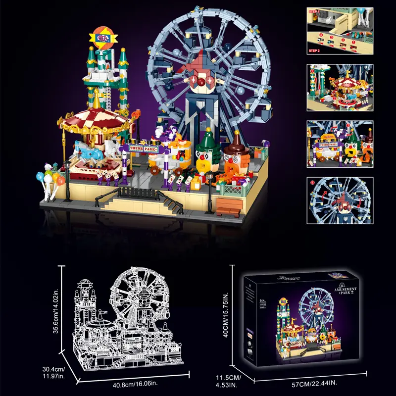 3446PCS RC Amusement Park Building Blocks Set – Ferris Wheel, Carousel, Drop Tower