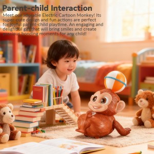 Cute Cartoon Electric Stunt Toy Animals Ball on the Head 360 Degrees Rotate Plastic Monkey Toys with Light & Music for Kids Gift