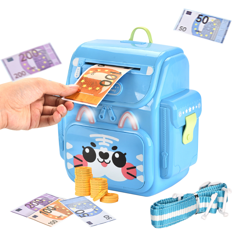 Kids Cartoon Electronic ATM Machine Cash Coins Money Saving Box Dulaan Password & Fingerprint Unlocking Backpack Piggy Bank