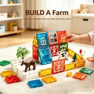 Farm Theme Magnetic Tiles Toys 40PCS Building Blocks Set Kids Early Learning Gift