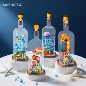 4 Deep-Sea Message in a Bottle Building Blocks Toys Set – LED Light Marine Animal Model Set