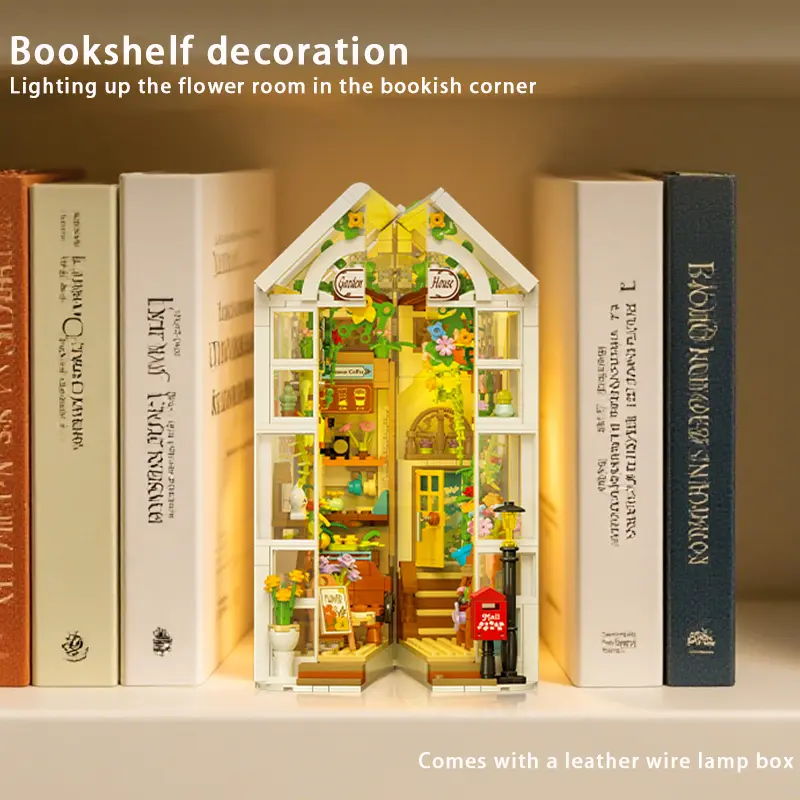 919PCS Flower Shop Glasshouse Bookend Building Blocks with LED – Expandable Bookshelf Decor
