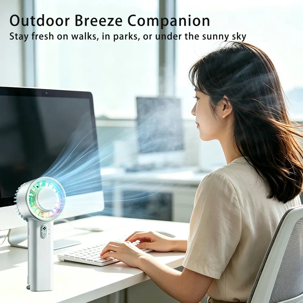 4-in-1 Portable LED Fan, Multi-Speed, Quiet, Colorful Light