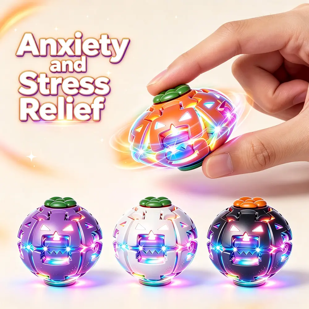 Pumpkin Press-Deform Spinner – Halloween Stress Toy with LED Light Option