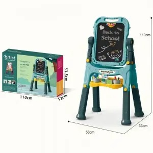 Kids 360° Double-Sided Flip Easel with Long Stand & Storage – Whiteboard Blackboard