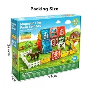 Farm Theme Magnetic Tiles Toys 40PCS Building Blocks Set Kids Early Learning Gift