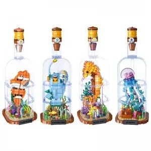 4 Deep-Sea Message in a Bottle Building Blocks Toys Set – LED Light Marine Animal Model Set