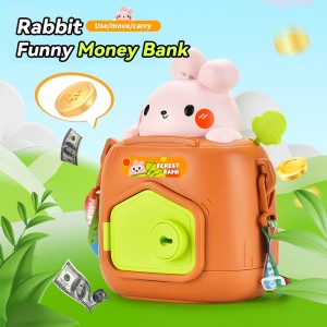 Baby Cute Bunny Coin/ Money/ jewelry Saving Box Toddlers Key Unlocking Cartoon Rabbit Piggy Bank Toys with Adjustable Straps