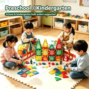 86PCS Christmas Magnetic Tiles Building Blocks Toys Set for Kids Early Learning