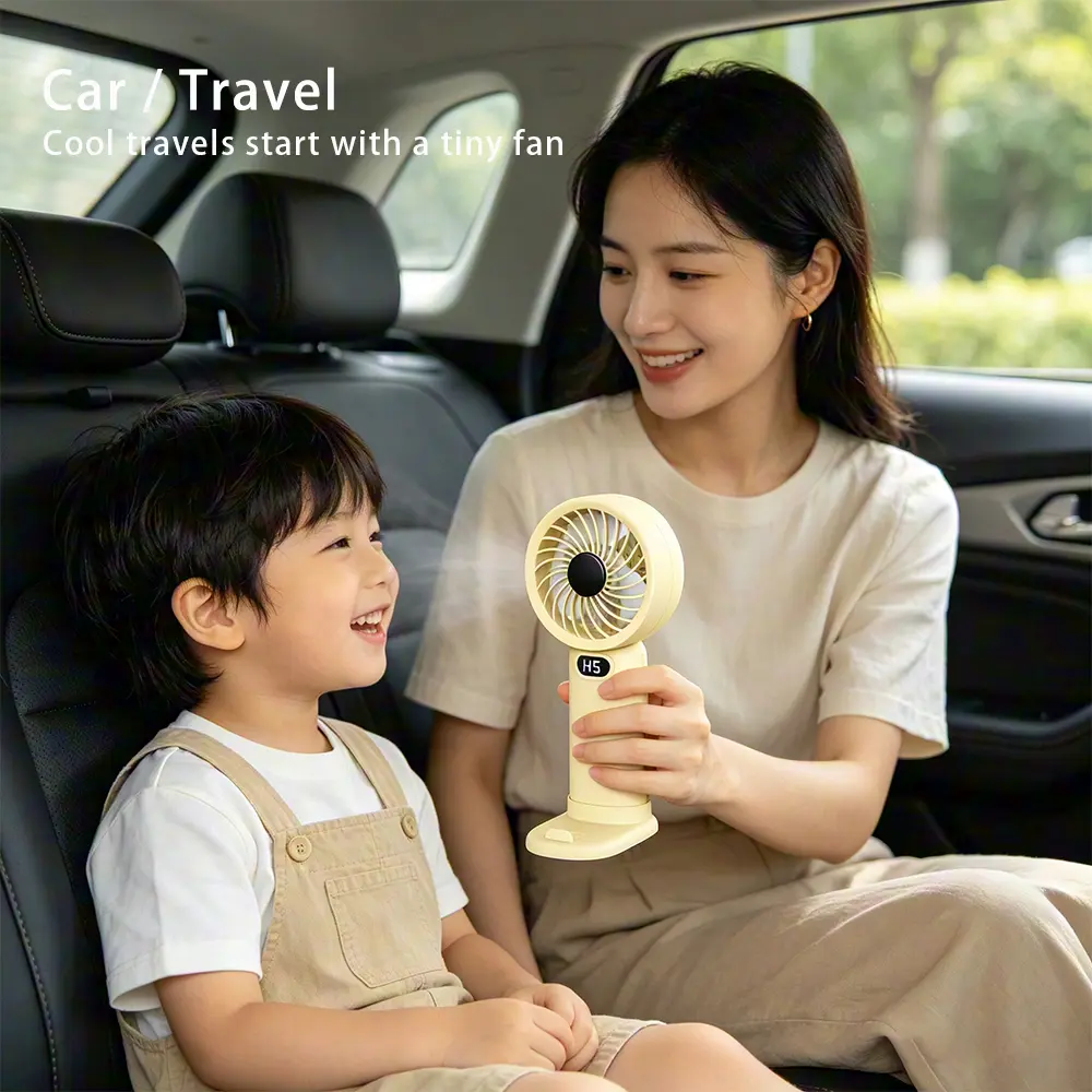 Portable 2-in-1 Mini Desktop Handheld Fan & Phone Holder 5 Speeds 1200mAh