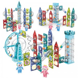 Luminous Magnetic Tiles Assembling Marble Run Ball Track Block Toy with Music & Light