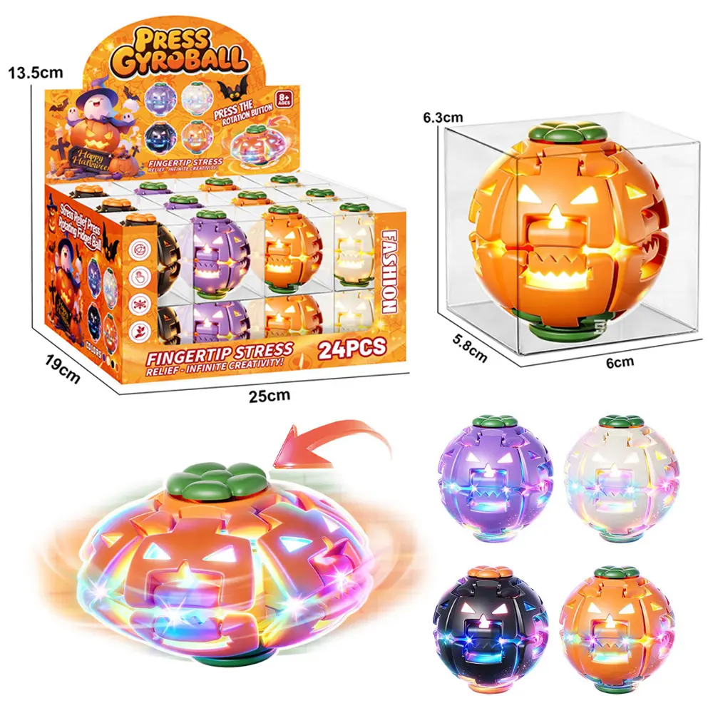 Pumpkin Press-Deform Spinner – Halloween Stress Toy with LED Light Option