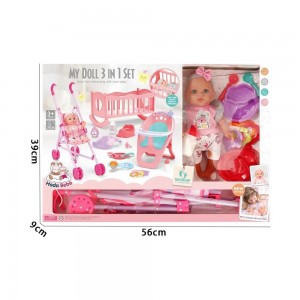 12 Inch Soft Vinyl Baby Doll with Stroller, Crib & High Chair – 3-in-1 Care Set