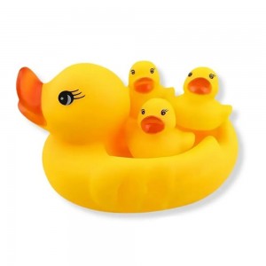 Baby Squeeze Sound Yellow Duck Set – 4 Floating Bath Toys for Toddlers