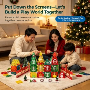 86PCS Christmas Magnetic Tiles Building Blocks Toys Set for Kids Early Learning