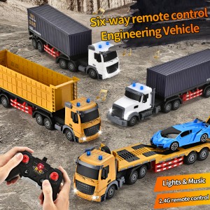 Barnleksaker i skala 1:20, simuleringstransportfordon för containerlastbil, dumper, fjärrstyrd teknisk lastbil med ljus och musik
