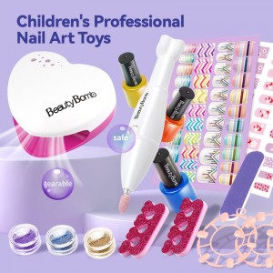 Girls Nail Polish Kit Glitter Powder False Nails Non-Toxic Kids Manicure Set with Electric Dryer