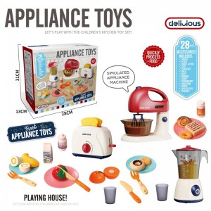 Kids Kitchen Appliance Set Toy Toaster Juicer Egg Beater Toy with Simulated Tableware & Food Accessories