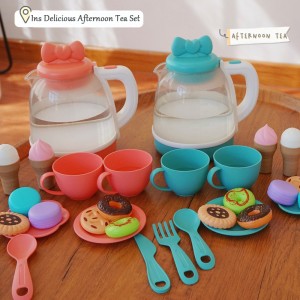 Kids Afternoon Tea Set with Mist Spray Light Sound Pretend Play Toy Dishes Role Play Educational Gift for Girls