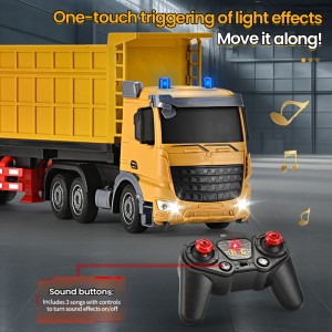 Barnleksaker i skala 1:20, simuleringstransportfordon för containerlastbil, dumper, fjärrstyrd teknisk lastbil med ljus och musik