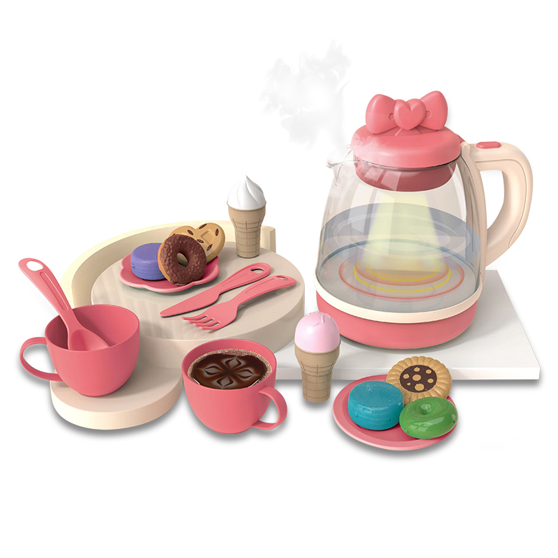 Kids Afternoon Tea Set with Mist Spray Light Sound Pretend Play Toy Dishes Role Play Educational Gift for Girls