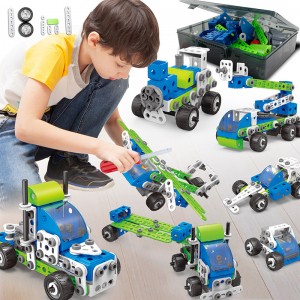 Copii STEM 175 buc 18 modele în 1 DIY construcții camion inginerie șurub și piuliță asamblare vehicul kit de joacă copii educaționale jucării cu blocuri de construcție pentru băieți cadou