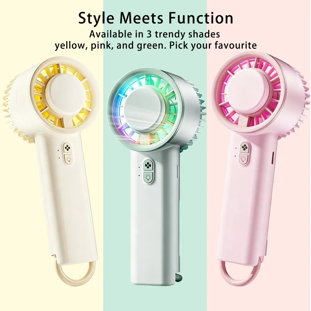 4-in-1 Portable LED Fan, Multi-Speed, Quiet, Colorful Light