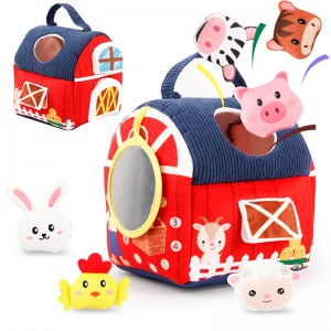Toddlers Enlighten Gift Baby Portable Fabric Farm Cabin Educational Early Learning Farm Playhouse Toy with 6 Cartoon Animals