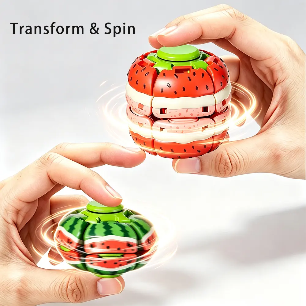 Fruit-Shaped Press-Deform & Spin Fidget Toy – 24-Piece Display Box for Stress Relief