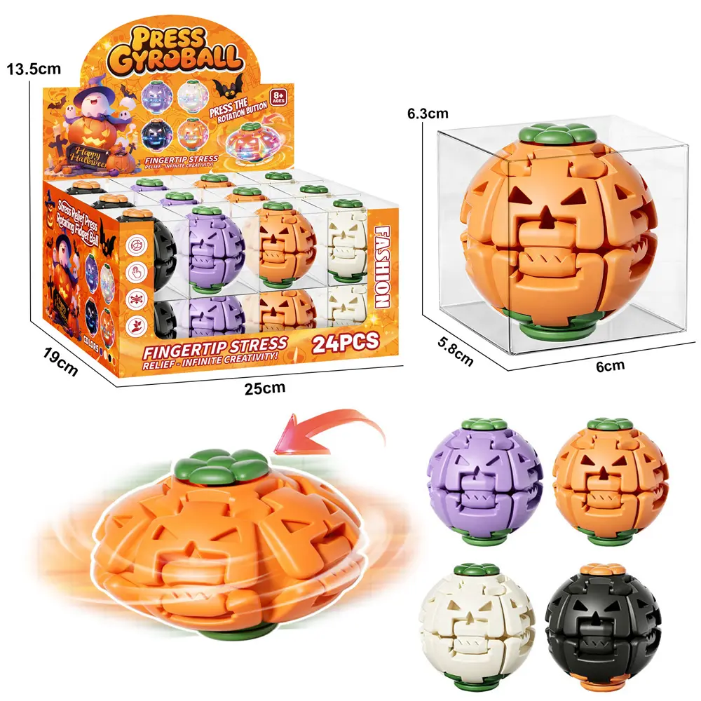 Pumpkin Press-Deform Spinner – Halloween Stress Toy with LED Light Option