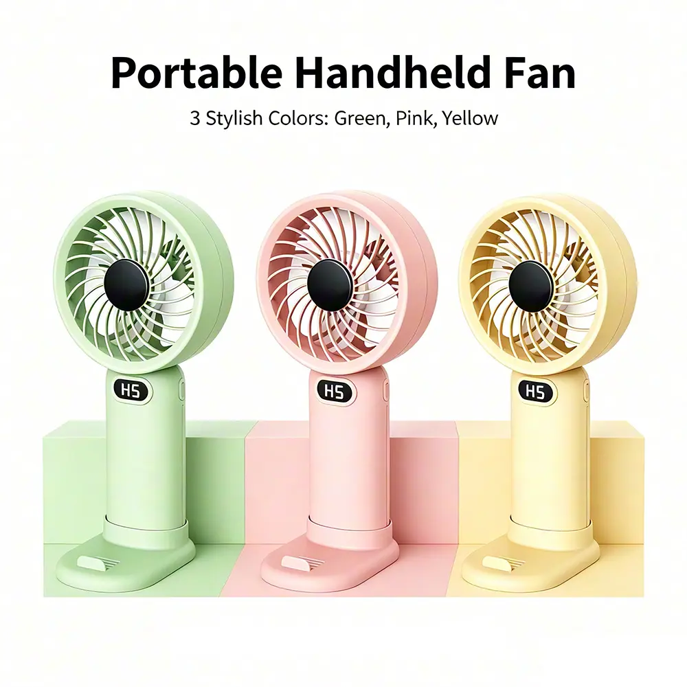Portable 2-in-1 Mini Desktop Handheld Fan & Phone Holder 5 Speeds 1200mAh