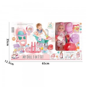 12 Inch Soft Vinyl Baby Doll with Cradle, High Chair & Bathtub – 3-in-1 Care Set