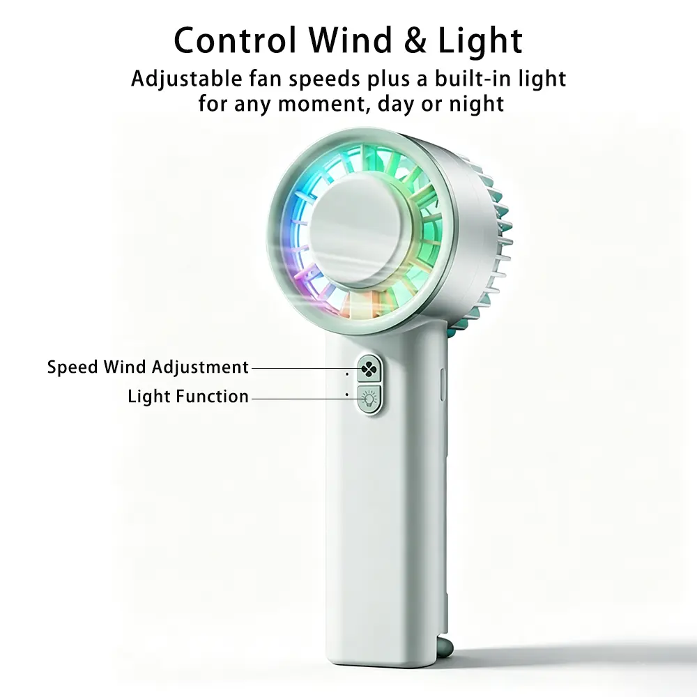 4-in-1 Portable LED Fan, Multi-Speed, Quiet, Colorful Light