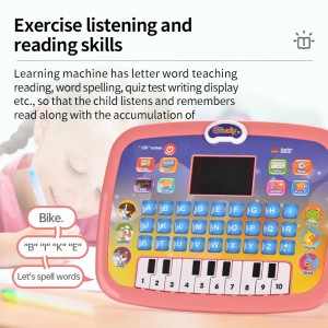 Lärande surfplatta för barn med piano och ABC-pekskärm – Tvåspråkig LED-pedagogisk leksak för åldrarna 3-6, rosa/blå