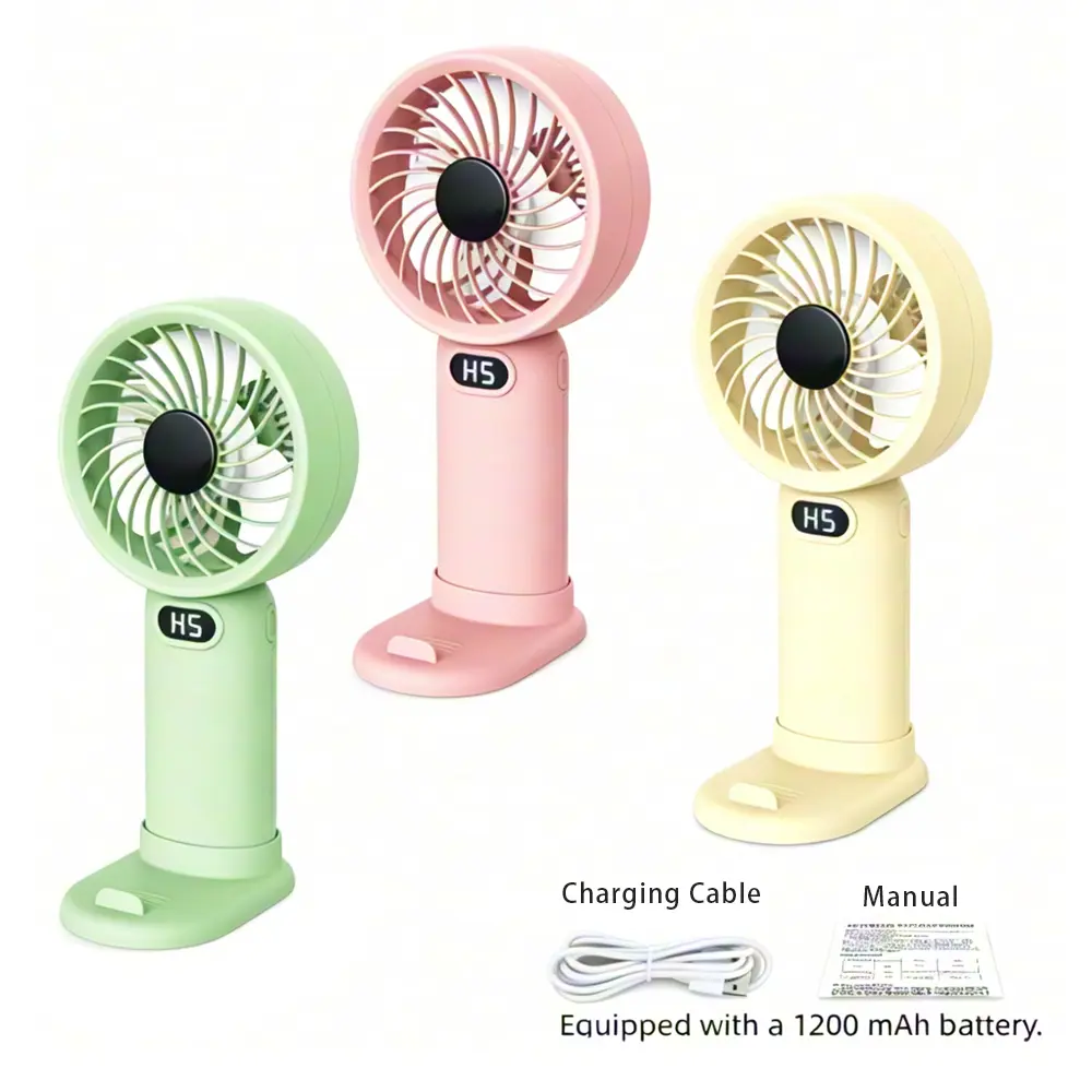 Portable 2-in-1 Mini Desktop Handheld Fan & Phone Holder 5 Speeds 1200mAh