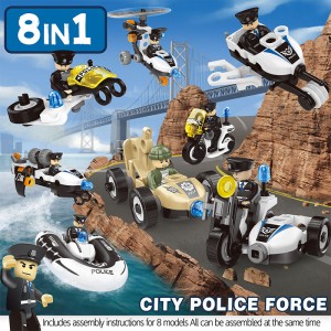 161PCS 8-in-1 Police Theme Screw Nut Assembly Vehicle Kit Building Blocks Car Children Educational STEM DIY Toys for Kids Boys