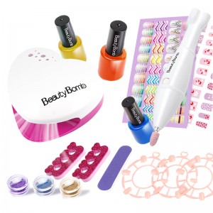 Girls Nail Polish Kit Glitter Powder False Nails Non-Toxic Kids Manicure Set with Electric Dryer