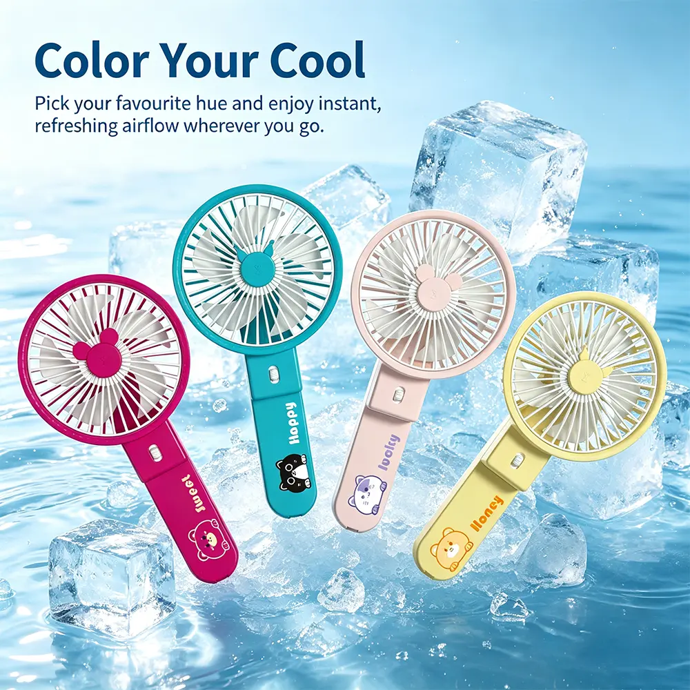 2-in-1 Portable Fan, Fixed Speed, Long Battery 40-60 Min, 4 Colors