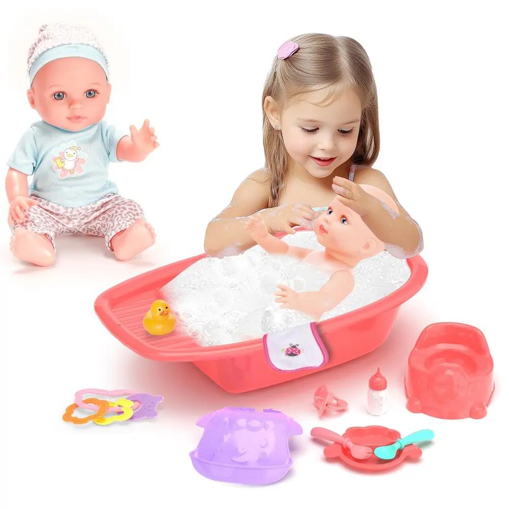 12 Inch Soft Vinyl Baby Doll with Bathtub & Feeding Set – Pretend Care Play