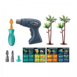 Kids STEM Education DIY Construction Kit Soft Bullets Dart Launch Screws Assembly Dinosaur Toy Set with Drill & Storage Box