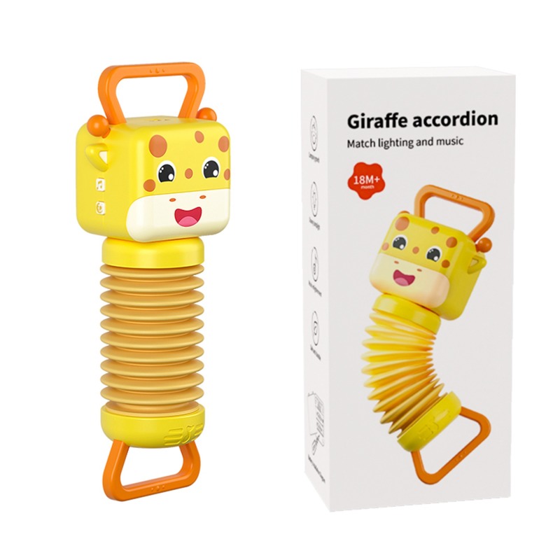 Baby Cartoon Shape Light Up Musical Toys Newborn Infant Educational Enlighten Sensory Play Giraffe Accordion Toy for Kids