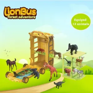 Lion Bus Animal Toys with Storage Wild Animal Figures for Kids Toddlers Play