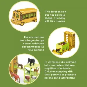 Lion Bus Animal Toys with Storage Wild Animal Figures for Kids Toddlers Play