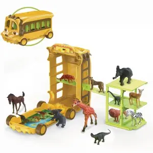 Lion Bus Animal Toys with Storage Wild Animal Figures for Kids Toddlers Play