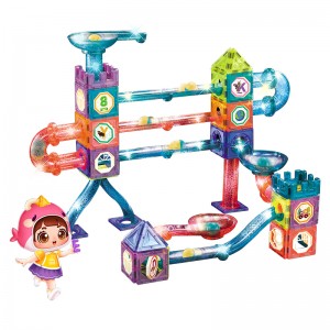 Glow In Dark Magnetic Construction Toys Race Tracks Light Up Plastic Magnet Connection Tiles Kids Building Block Marble Run Ball