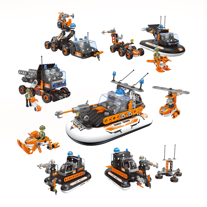 172pcs City Coast Guard Building Block Ṣeto STEAM DIY skru Nuts Assembly Truck Helicopter Boat Construction Toys fun Awọn ọmọde