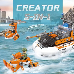 172pcs City Coast Guard Building Block Set STEAM DIY Screws Nuts Assembly Truck Helicopter Boat Construction Toys for Kids
